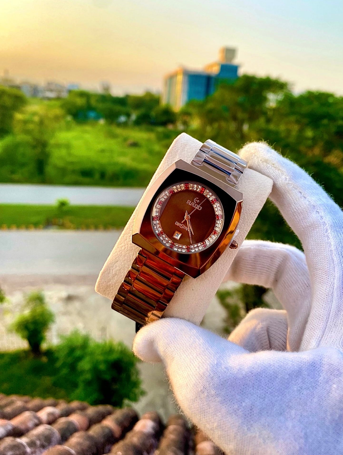 Luxury Diamond Studded Analog Wrist Watch with Date Display
