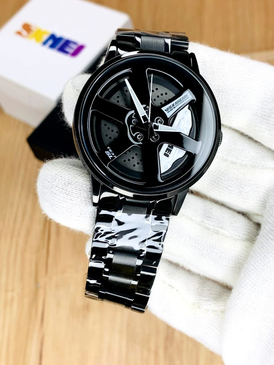 Luxury Black Sports Watch | Unique Car Rim Dial Design | Men’s Stylish Wristwatch