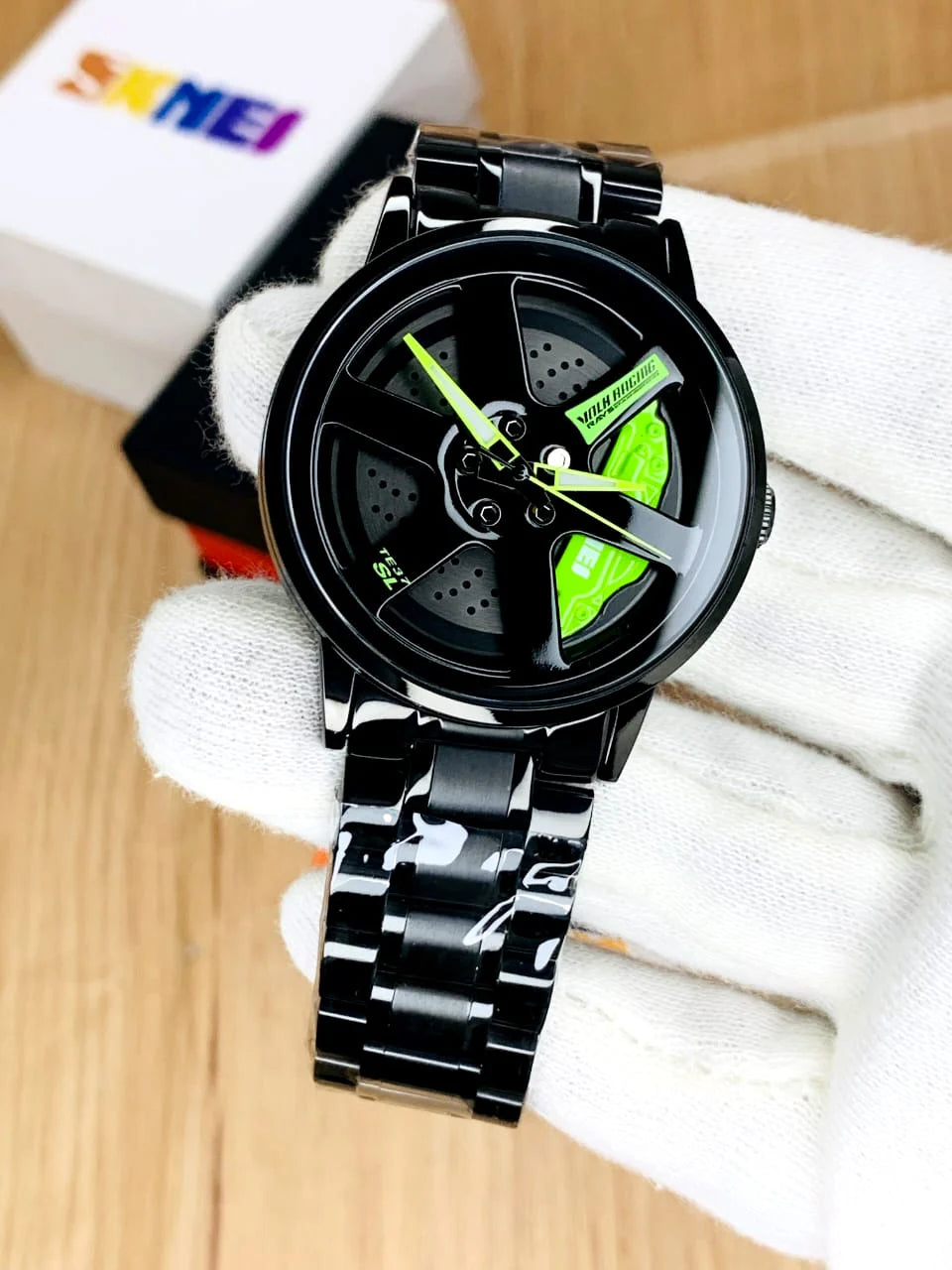 Luxury Black Sports Watch | Unique Car Rim Dial Design | Men’s Stylish Wristwatch
