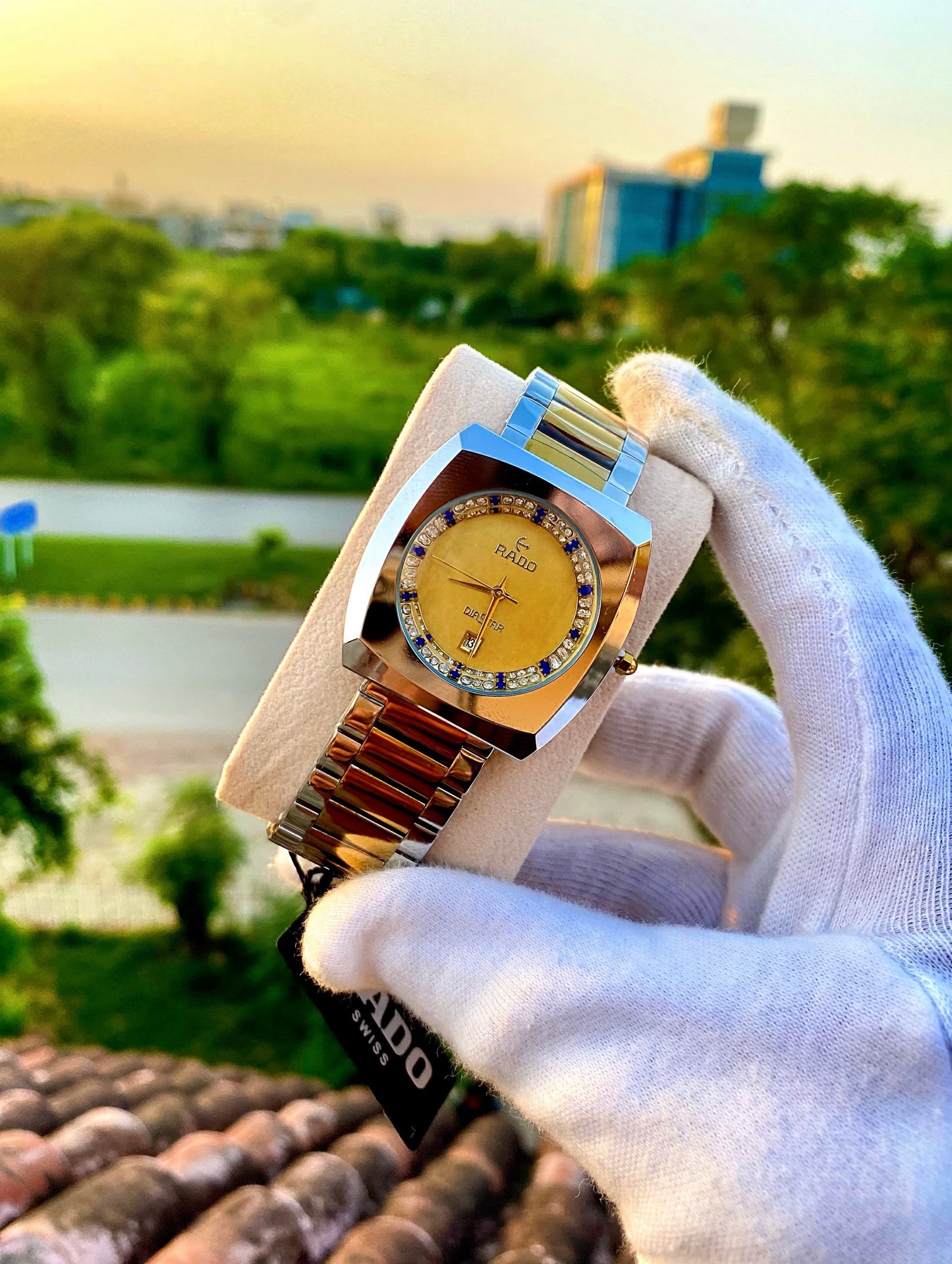 Luxury Diamond Studded Analog Wrist Watch with Date Display