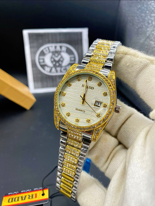 Luxury Tow Tone  Iced-Out Men’s Wrist Watch – Fully Diamond-Styled Quartz Timepiece