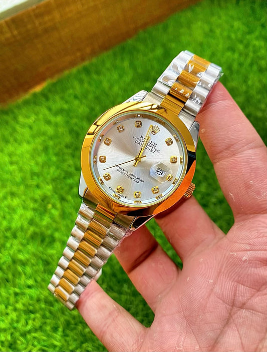 Premium Analog Watch with Crystal Accents & Jubilee Strap